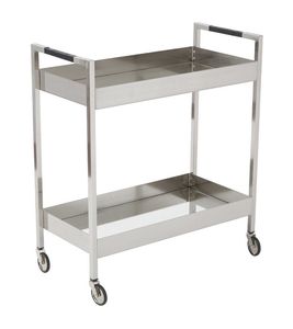 Chariot de service léger en métal à deux niveaux avec des couches de plateau en verre transparent pour un déplacement facile et une utilité moderne - Product Image 6