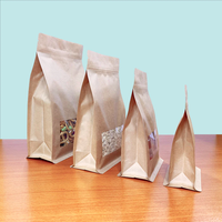 Sac zip-lock en papier kraft biodégradable avec ou sans fenêtre-Pochette debout en papier kraft pour emballage de noix/nourriture/thé