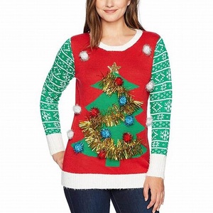 เสื้อสเวตเตอร์คอกลมสำหรับผู้หญิงเสื้อสเวตเตอร์คริสต์มาสแขนยาวทรงพอดีตัวและนุ่มมาก - Product Image 4