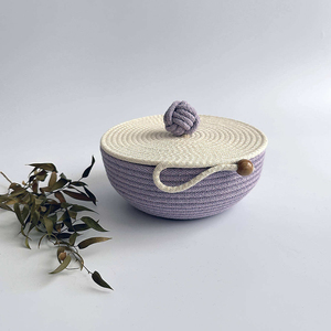 High Selling Storage Basket Pure Cotton <b>Rope</b> Woven Round With Lid Design Basket <b>Black</b> Finished Custom Size Home Accessories Deco - Product Image 6