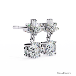 Pendientes colgantes de diamantes cultivados en laboratorio de corte redondo de 1,0 quilates, regalo de aniversario de oro blanco certificado CVD - Product Image 2