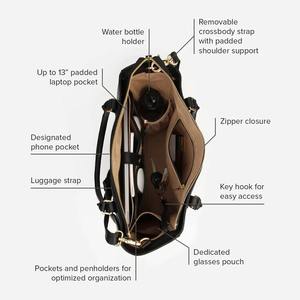 Sac fourre-tout vintage en cuir beige pour femme, style bonbon, pour ordinateur portable, sac à bandoulière de travail avec poches zippées, deux sangles, 13 pouces, pour voyage - Product Image 6