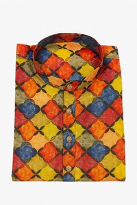 Mezcla de algodón Premium para hombre, Kurta, ligero, multicolor, estampado de bloques, abotonado para fiestas y ocasiones informales festivas - Product Image 2