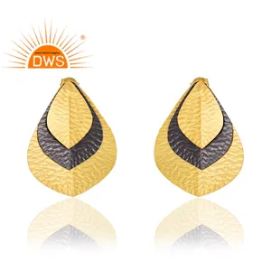 Latest Selling Sterling Silver 18K Gold Plated & <b>Black</b> Rhodium Plated Leaf Design Dangle <b>Earring</b> Demi Fine Jewelry <b>For</b> <b>Women</b> - Product Image 1