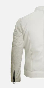 Veste de motard en cuir d'agneau véritable d'hiver pour hommes, décontractée, blanche, à col montant et fermeture à glissière, ODM Supply, couleur unie - Product Image 4