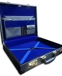 Masonic Regalia Apron Collar Hard Case Customized Brief Case soft Leather metal locks MDF 2mm 5 mm plastic buckles elastic belts