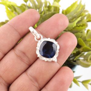 Collier pendentif vintage en topaze bleue de Londres, taille coussin, gaufré, en argent sterling 925, bijoux fins pour usage quotidien, cadeau - Product Image 2