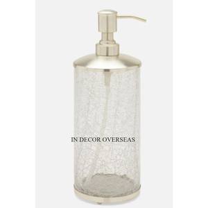 Dernier modèle Arrivée Broken Texture Designer Distributeur de savon liquide en verre transparent avec base en métal poli brillant argenté et pompe - Product Image 1