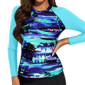 Rash Guard de manga larga para mujer Beach Rash Guard UPF 50 Running Shirt High Fitness Swimsuit Rash Guard - Product Image 4