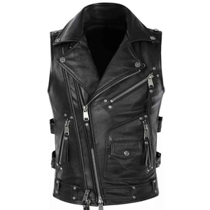 Gilet de motard en cuir véritable pour homme avec une coupe traditionnelle conçue pour un confort de conduite quotidien et un look moto simple et intemporel - Product Image 2