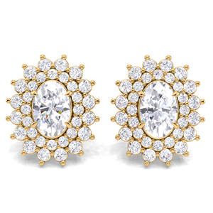 IGI Certified Lab Grown Diamond Oval Double Halo Stud <b>Earrings</b> 14K <b>Gold</b> Cluster Halo <b>Earrings</b> - Product Image 4