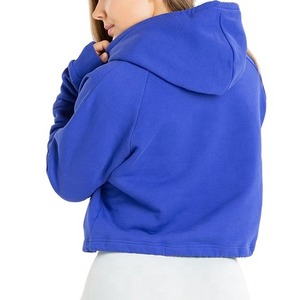 เสื้อฮู้ดครอปสีน้ำเงินสำหรับผู้ชาย ทรงปกติ สีพื้น เรียบง่าย สวมใส่สบายในฤดูหนาว ผ้าถักเฟรนช์เทอร์รี่ แขนยาว ระบายอากาศได้ดี - Product Image 2