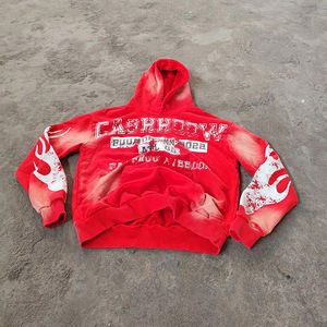 Conjunto de Sudadera y Pantalones Deportivos con Estampado Completo, Hombros Caídos, Estilo Holgado, Degradado, Pedrería, 100% Algodón, Ropa Urbana de Otoño - Product Image 4