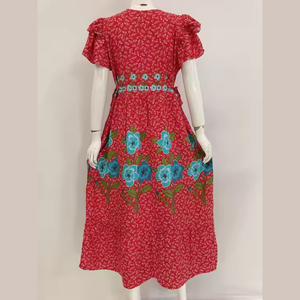 Nouveau modèle Robe d'été midi en rayonne florale avec manches à volants et modèles kimono - Product Image 5