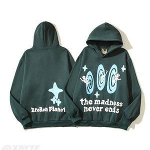 Sweat-shirt à capuche surdimensionné avec imprimé The Madness Never Ends, unisexe, décontracté, en coton tricoté, vert, pour l'automne - Product Image 2