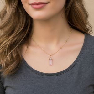 Collier tendance en argent sterling avec pierre de quartz rose, serti, en forme de balle, plaqué rhodium, chaîne à billes, pour les mariages, les fêtes et les fiançailles - Product Image 5