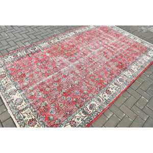 Alfombra Turca Vintage, Alfombra Grande de 5.5x9.3 pies, Alfombra con Rayas Rojas - Product Image 2