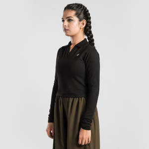 Black Collared <b>Top</b> for Workout Breathable Feature - Product Image 1