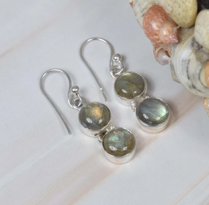 ต่างหูห้อยเงินสเตอร์ลิงทำด้วยมือตะขออัญมณีแลบราโดไรต์925เครื่องประดับที่หรูหราของขวัญวันเกิดต่างหูหิน2ชิ้น - Product Image 1