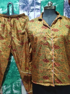 Conjunto de pijama Sari de seda de color personalizado hecho a mano para mujer, patrón Floral, transpirable, suave, calidad, ropa de dormir, bolsa de regalo a juego, Verano - Product Image 4