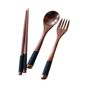 Manche en bois ensemble d'ustensiles de service couverts couverts Spork pâtes serveur cuillère spatule en acier inoxydable disponible en conception personnalisée - Product Image 5