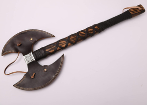 Hacha de acero de Damasco de doble cabeza con mango de madera Hacha vikinga para acampar - Product Image 4