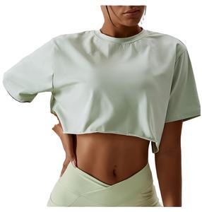 Camiseta Corta Deportiva Personalizada Negra Oversize Lisa Blanca Holgada de Spandex Rosa Bebé para Gimnasio para Mujer 2026 - Product Image 3