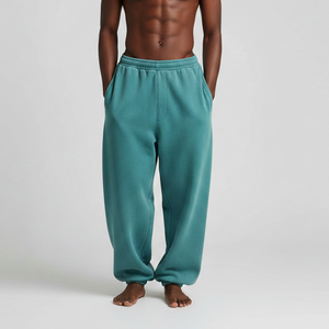 Pantalon de jogging décontracté pour homme en toile épaisse et molletonnée, coupe oversize, taille mi-haute, brodé, avec cordon de serrage - Product Image 1