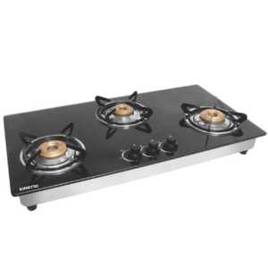 KIMATSU 3 BR ELEGANT Plaque de cuisson à gaz GPL 3 brûleurs à poser, installation facile, verre résistant à la chaleur, allumage électronique, usage domestique - Product Image 1