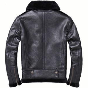 Men Biker Shearling Flying Jacket Aviator B3 Style Sheepskin <b>Leather</b> Casual <b>Fur</b> Fashion Bomber Genuine <b>Leather</b> Jacket <b>Coat</b> OEM - Product Image 5