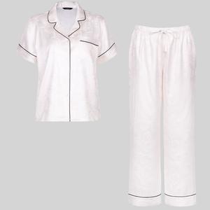 <span class=keywords><strong>Pigiama</strong></span> da donna in tessuto satinato <span class=keywords><strong>bianco</strong></span> con stampa digitale in poliestere misto viscosa con elastico in vita rapido asciutto e traspirante di lusso elegante tutto - Product Image 4