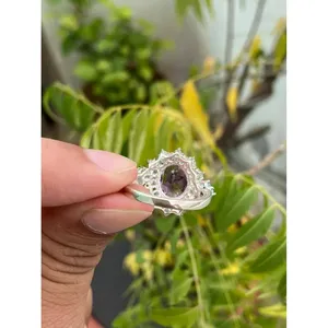 Natural Amethyst <b>Ring</b> with Floral Pattern 925 Sterling Silver Handmade Gemstone Jewelry Wholesale Supplier - Product Image 3