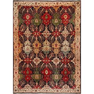 Tapis en laine noués à la main Aalam, motif floral et abstrait rouge et orange, pour la maison, 9x12 rectangulaire - pour salon, chambre à coucher, Pae-5508 - Product Image 1