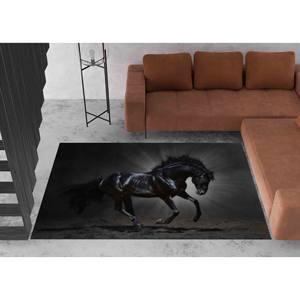 พรมลายม้าสีดำ พรมพิมพ์ลาย ทำความสะอาดง่าย ดีไซน์สไตล์บ้านไร่ พร้อมพรมขนนุ่ม - Product Image 2