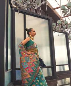 Prêt à porter broderie traditionnelle travail Banarasi Khadi Sari soie fête indienne vêtements de mariage dames prix de gros Net tissu - Product Image 3