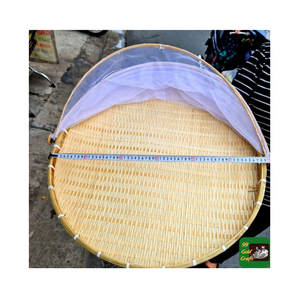 Cesta plana redonda de bambú con cubierta de tela ligera Cesta plana tejida de bambú natural Tamaño y forma personalizados - Product Image 3