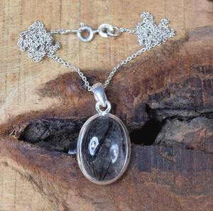 จี้แฟชั่น rutile สีดำ925จี้อัญมณีเงินสเตอร์ลิงเครื่องประดับทำด้วยมือรูปไข่จี้ของขวัญดีไซน์เนอร์สำหรับเธอ - Product Image 4