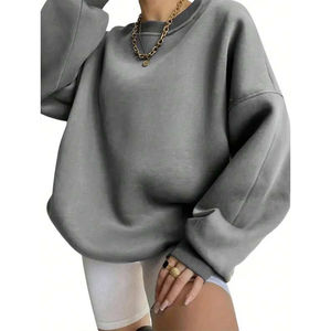 Suéter Holgado de Cuello Redondo para Mujer, Estilo Informal, para Invierno, Ajuste Holgado, Moda Urbana, Ecológico, con Logotipo Frontal, para Uso Diario - Product Image 1