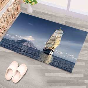 Tapis imprimé bateau à voile, lavable en machine, décoration paysage côtier, avec tapis moelleux à poils longs - Product Image 1