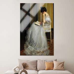 Impression sur toile élégante style bibliothèque vintage - Décoration murale moderne, verre rectangulaire - Product Image 1