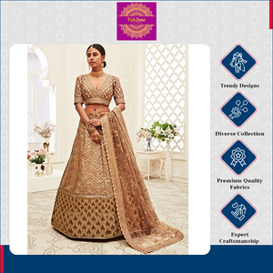 Aspecto atractivo de lujo Color dorado marrón Ropa tradicional Sangeet Compromiso Ropa DE BODA Slub Seda Pesada Nupcial Lehega Choli - Product Image 6