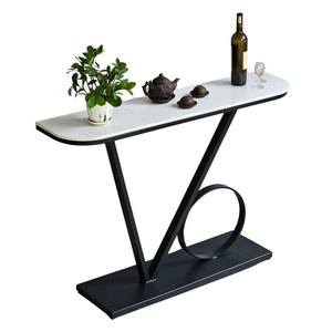 Table décorative VO 120x30x85cm, style minimaliste, plateau en pierre et pieds en fer pour salon - CST032 - Product Image 1