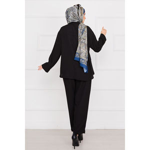 Casual Black Linen Hijab Set with Pocket Details - Product Image 4