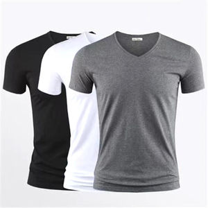 Men's Short-Sleeved <b>T</b>-<b>Shirt</b> 100% Cotton Pure Black V-<b>Neck</b> Top Fitness Male Apparel with Comfortable Black <b>Tights</b> - Product Image 6