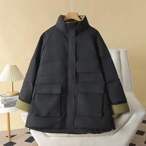 Femmes hiver chaud mi-long mince à capuche fermeture éclair Parkas à manches longues rembourré bouffée veste couleur unie fait peau de mouton coton - Product Image 5