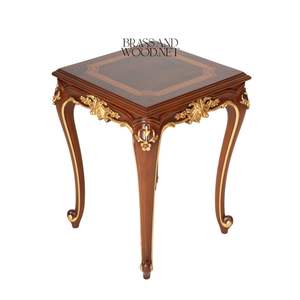 Mesa Auxiliar Cuadrada de Lujo con Incrustaciones de Marquetería con Motivo Griego y Adornos de Follaje en Latón Dorado para Decoración Clásica de Esquinas del Hogar - Product Image 5
