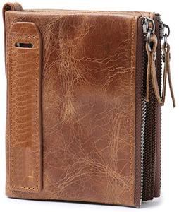 Cartera de cuero unisex RFID bloqueo con cadenas decoración venta al por mayor precio de fábrica cartera marrón amarillento con cremallera para viajes - Product Image 2