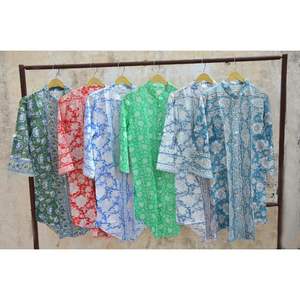 indian hand block printed cotton kimono <b>robe</b> women bathrobe summer wear bikini cover up bridal night wear <b>robe</b> japanese kimono. - Product Image 1