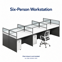 Poste de travail de bureau droit pour six personnes avec cloisons, armoires mobiles 3680 mm pour bureaux d'équipe modernes, panneau à base de bois