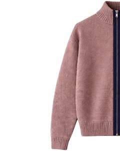Veste en tricot côtelé zippée pour homme, rose mauve, col montant, cardigan d'hiver, fermeture éclair intégrale, fournisseur en gros OEM pour hommes - Product Image 3
